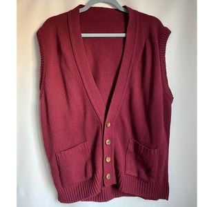 vintage red v neck sleeveless cardigan